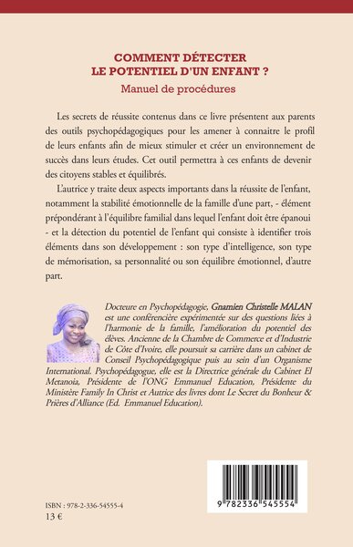 Comment détecter le potentiel d'un enfant ?, Manuel de procédures (9782336545554-back-cover)