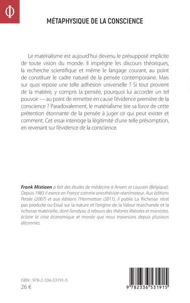 Métaphysique de la conscience, Nouveaux éléments de physique théorique (9782336531915-back-cover)