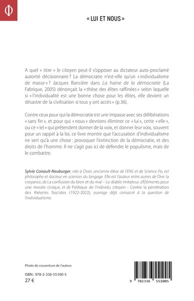 « Lui et nous », L’atomisation du concept d’individu (9782336551005-back-cover)