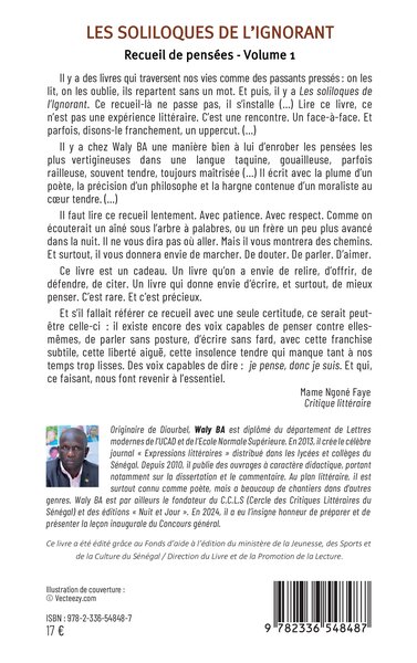 Les soliloques de l’ignorant, Recueil de pensées -  Volume 1 (9782336548487-back-cover)