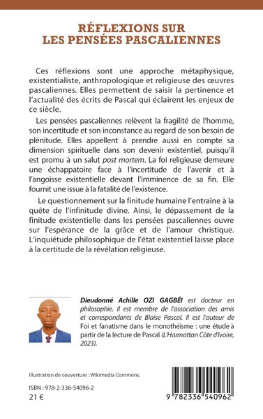 Réflexions sur les pensées pascaliennes (9782336540962-back-cover)