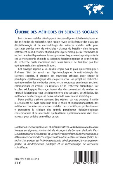 Guerre des méthodes en sciences sociales, Du choix du paradigme épistémologique à l’évaluation des résultats - 2e édition revue  (9782336534374-back-cover)