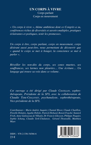 Un corps à vivre, Corps parlant Corps en mouvement (9782336543666-back-cover)