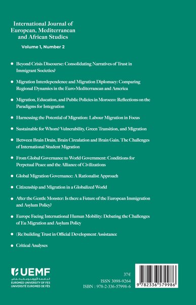 International Journal of European, Mediterranean and African Studies, Volume 1, Number 2 - Contemporary Migration: Narratives, G (9782336579986-back-cover)