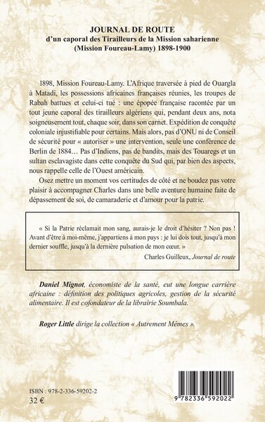Journal de route, d’un caporal des Tirailleurs de la Mission saharienne (Mission Foureau-Lamy) 1898-1900 (9782336592022-back-cover)
