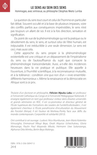 Le sens au sein des sens, Hommages, avec entrevue, au philosophe Cléophas Nketo Lumba (9782336589473-back-cover)