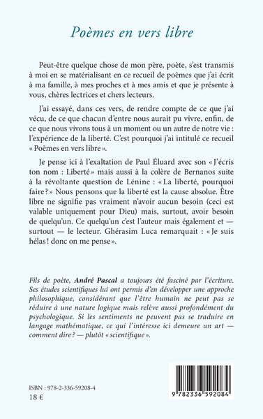 Poèmes en vers libre (9782336592084-back-cover)
