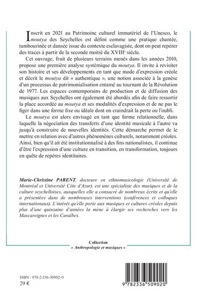 Le moutya des Seychelles, Créolisation, mémoires et patrimonialisation musicales (9782336509020-back-cover)