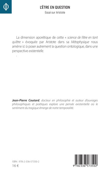 L’être en question, Essai sur Aristote (9782336573502-back-cover)