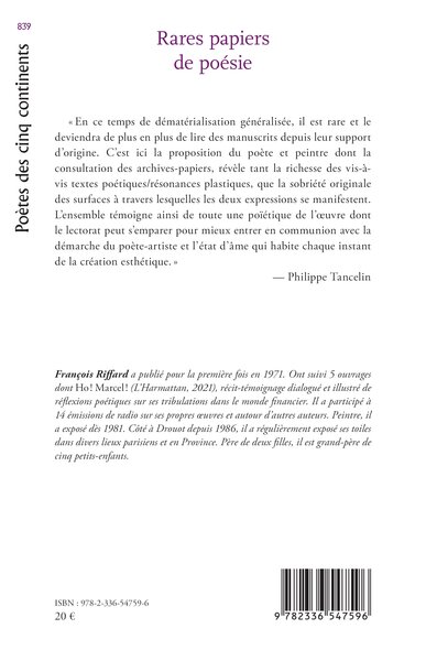 Rares papiers de poésie (9782336547596-back-cover)