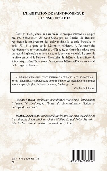 L’Habitation de Saint-Domingue ou L'insurrection, Drame historique (9782336563114-back-cover)