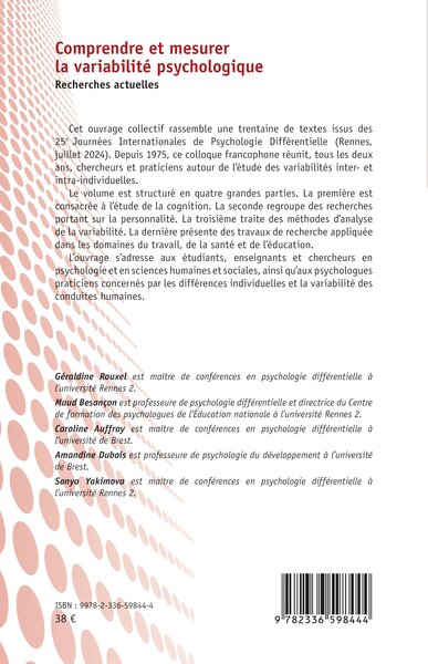 Comprendre et mesurer la variabilité psychologique, Recherches actuelles (9782336598444-back-cover)