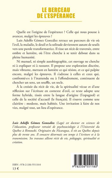 Le berceau de l'espérance (9782336551180-back-cover)