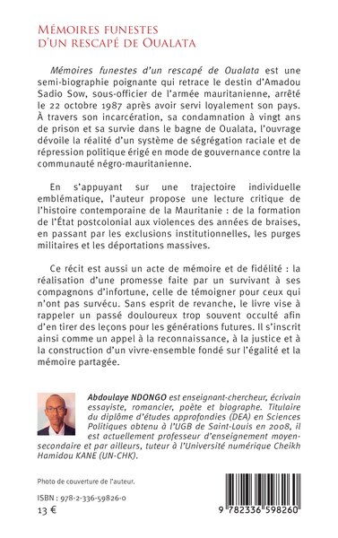 Mémoires funestes d’un rescapé de Oualata, Amadou Sadio Sow : Une vie, mille et une leçons (9782336598260-back-cover)