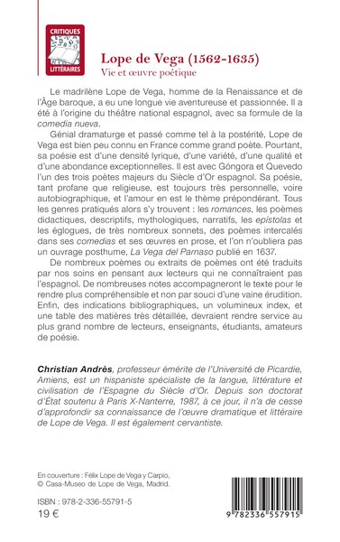 Lope de Vega (1562-1635), Vie et oeuvre poétique (9782336557915-back-cover)