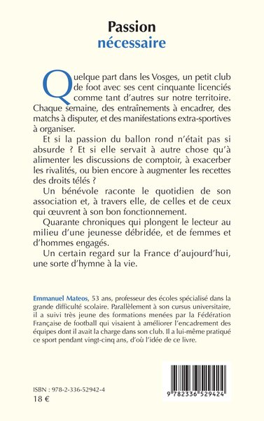 Passion nécessaire, Chroniques du football amateur (9782336529424-back-cover)