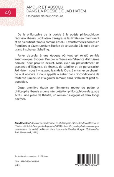 Amour et absolu dans la poésie de Jad Hatem, Un baiser de nuit obscure (9782336562261-back-cover)