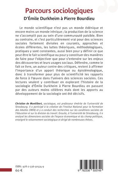 Parcours sociologiques, D'Emile Durkheim à Pierre Bourdieu (9782336505749-back-cover)