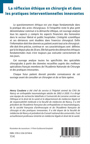 La réflexion éthique en chirurgie et dans les pratiques interventionnelles innovantes (9782336527406-back-cover)