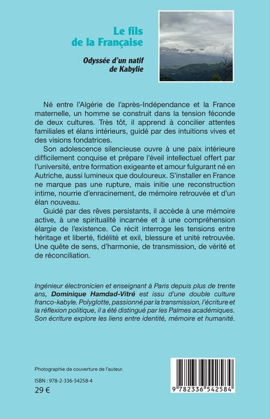 Le fils de la Française, Odyssée d’un natif de Kabylie (9782336542584-back-cover)