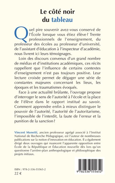 Le côté noir du tableau, Les souffrances à l’école (9782336555652-back-cover)