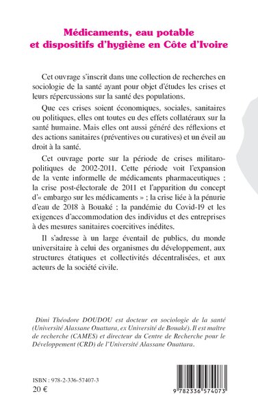 Médicaments, eau potable et dispositifs d’hygiène en Côte d’Ivoire, Gestion des crises socio-sanitaires (9782336574073-back-cover)