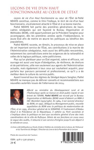 Leçons de vie d'un haut fonctionnaire au cœur de l'État (9782336561905-back-cover)