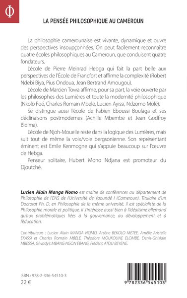 La pensée philosophique au Cameroun, Towa, Fouda, Njoh-Mouelle, Eboussi, Tangwa, Mono Ndjana (9782336545103-back-cover)