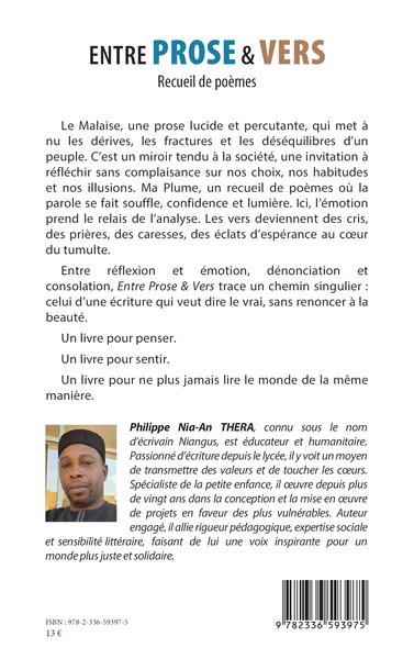 Entre prose & vers, Recueil de poèmes (9782336593975-back-cover)