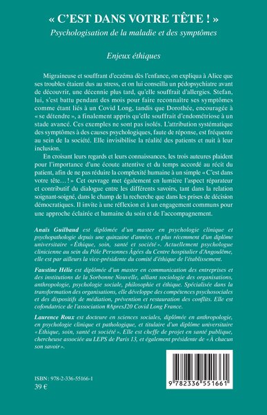 « C’est dans votre tête ! », Psychologisation de la maladie et des symptômes (9782336551661-back-cover)