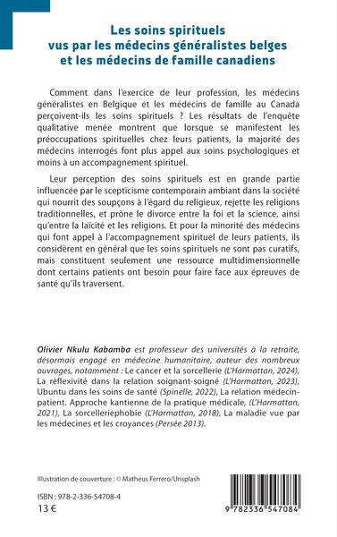 Les soins spirituels vus par les médecins généralistes belges et les médecins de famille canadiens, Enquête qualitative (9782336547084-back-cover)