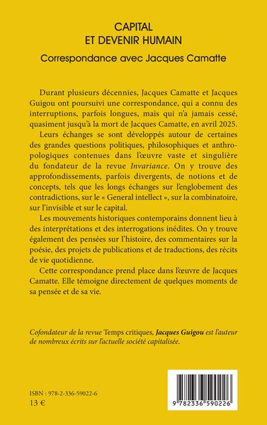 Capital et devenir humain, Correspondance avec Jacques Camatte (9782336590226-back-cover)