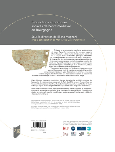 Productions et pratiques sociales de l'écrit médiéval en Bourgogne (9782753582675-back-cover)