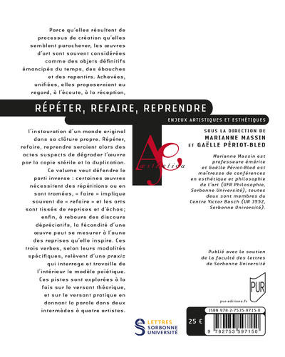 Répéter, refaire, reprendre, Enjeux artistiques et esthétiques (9782753597150-back-cover)