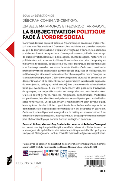 La subjectivation politique face à l'ordre social, Du concept à l'enquête (9782753598287-back-cover)