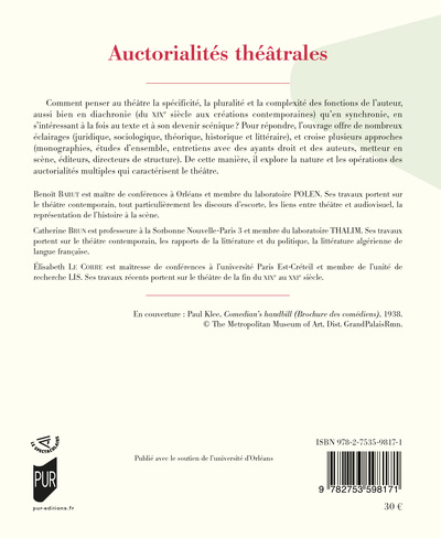 Auctorialités théâtrales (9782753598171-back-cover)