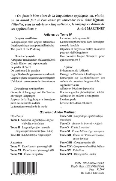 Oeuvres (Tome IV), Linguistique appliquée (9782806610652-back-cover)
