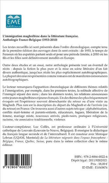 L'immigration maghrébine dans la littérature française, Anthologie France-Belgique (1953-2010) (9782806600226-back-cover)