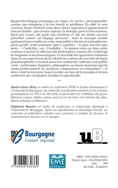 Langage et musique, Approches littéraires et linguistiques (9782806630360-back-cover)