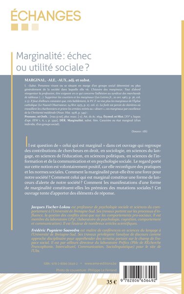 Marginalité : échec ou utilité sociale ? (9782806636492-back-cover)