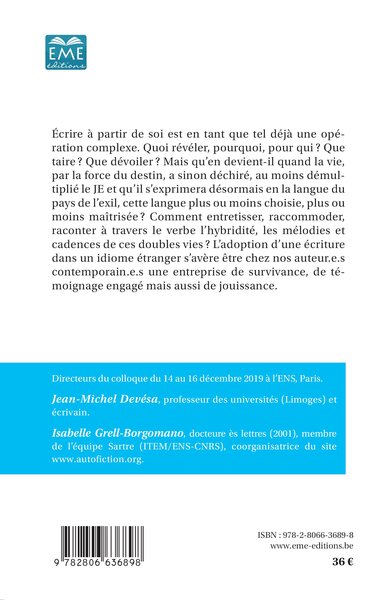 L'écriture du Je dans la langue de l'exil (9782806636898-back-cover)