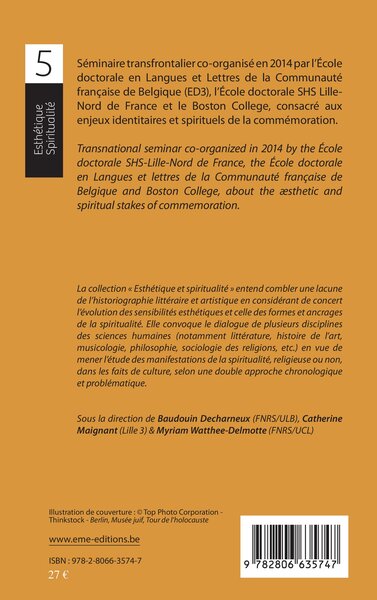 Enjeux esthétiques et spirituels de la commémoration, Aesthetic and Spiritual Stakes of Commemoration (9782806635747-back-cover)