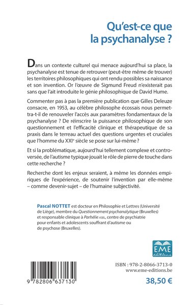 Qu'est-ce que la psychanalyse ?, avec Deleuze et depuis Hume - Tome I (9782806637130-back-cover)