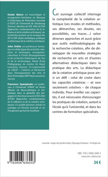 Didactique de la création artistique, Approches et perspectives de recherche (9782806636003-back-cover)