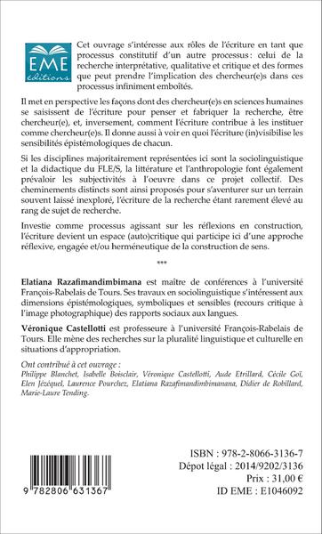 Chercheur(e)s et écritures qualitatives de la recherche (9782806631367-back-cover)