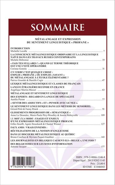 Le discours et la langue, Métalangage et expression du sentiment linguistique "profane" (9782806611468-back-cover)