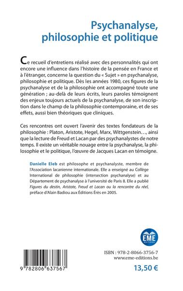 Psychanalyse, philosophie et politique, Le sujet en questions - Entretiens avec O. Mannoni, F. Dolto, E. Jalley, S. Kofman, M. G (9782806637567-back-cover)