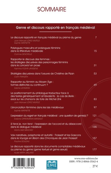Le discours et la langue, Genre et discours rapporté en français médiéval, Tome 8. 1 (2016) (9782806635624-back-cover)