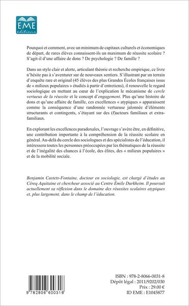 Le cercle vertueux de la réussite scolaire, Le cas des eleves de Grandes Ecoles issus de "milieux populaires" (9782806600318-back-cover)