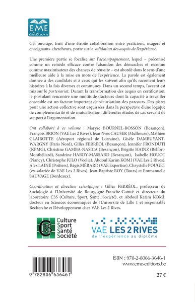 La Validation des Acquis de l'Expérience : accompagnement et partenariat (9782806636461-back-cover)